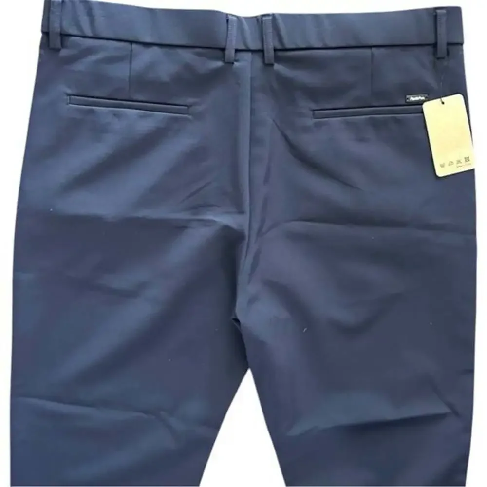 Plaid&Plain Men's Stretch Dress Pants Slim Fit Skinny Navy Blue 38Wx32L